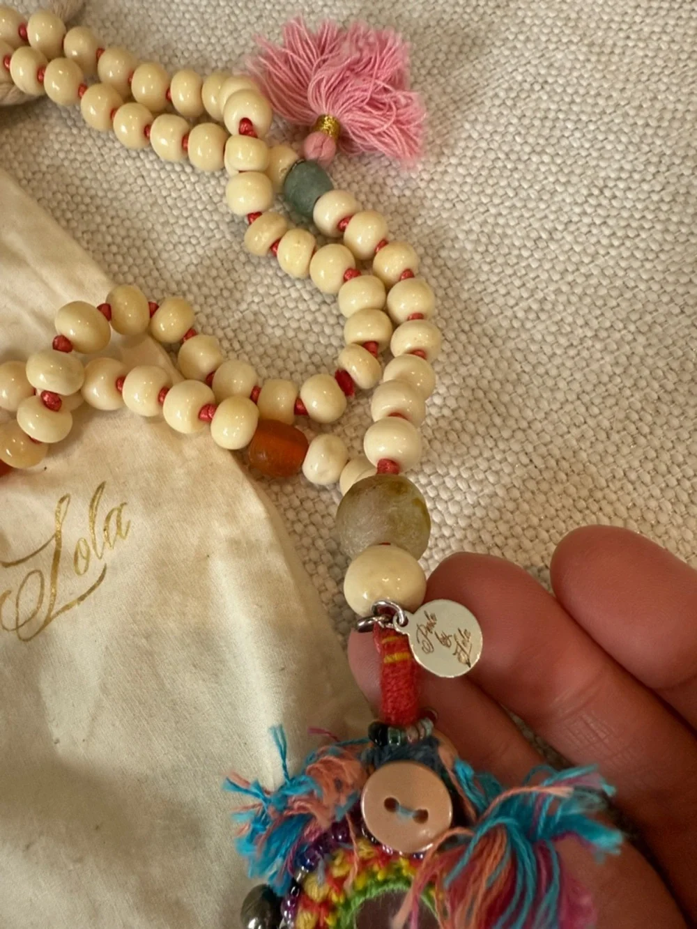Perle by Lola - Beaded Tassel Necklace with Colorful Pendant - Picture 4 of 7
